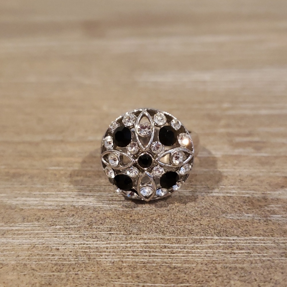 Black and Diamond Silver Ring